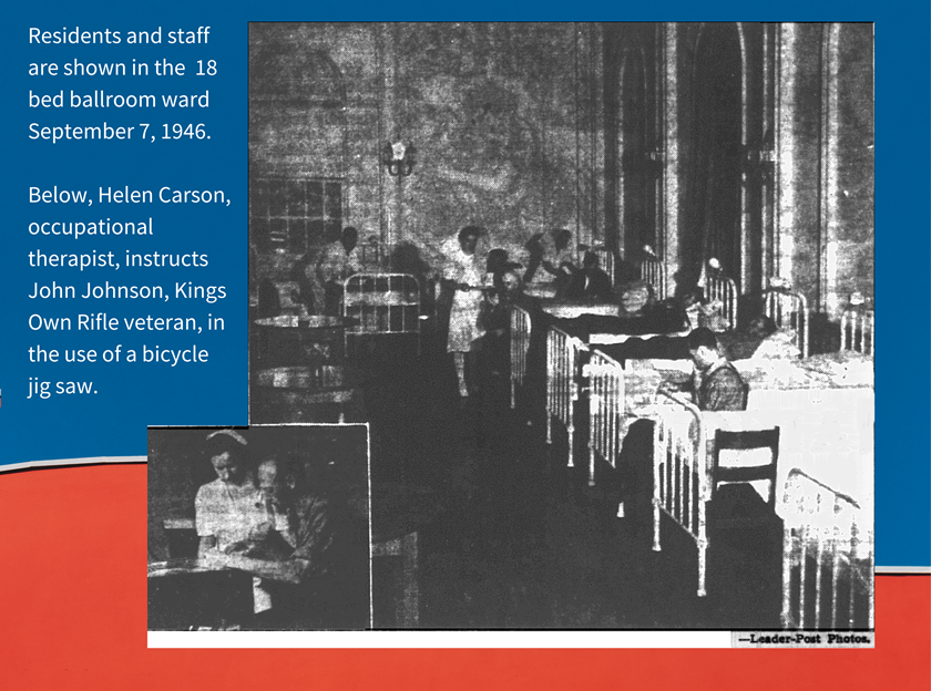 Posting showing the ballroom at Government House Saskatchewan being used as a hospital ward when the House was a convalescent home from 1945-57